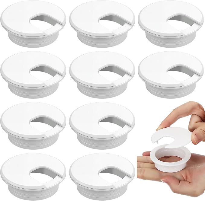 SATINIOR 10 Packs Desk Grommet Plastic Cable Hole Cover to Arrange Wires & Cords PC Desk Cord Wire Organizer Caps Desktop Cord Management Grommet for Home Office Table Desktop (2 Inch,White)