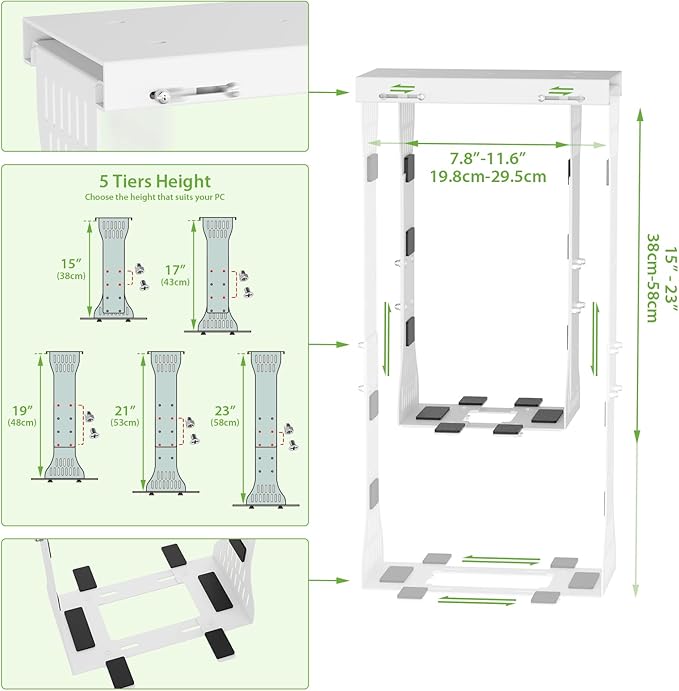 KEEGH Heavy Duty Under Desk PC Mount Adjustable Under Desk Computer Mount Supports Up to 90 lbs PC Mount with Secure Locking for Standing Desk, White