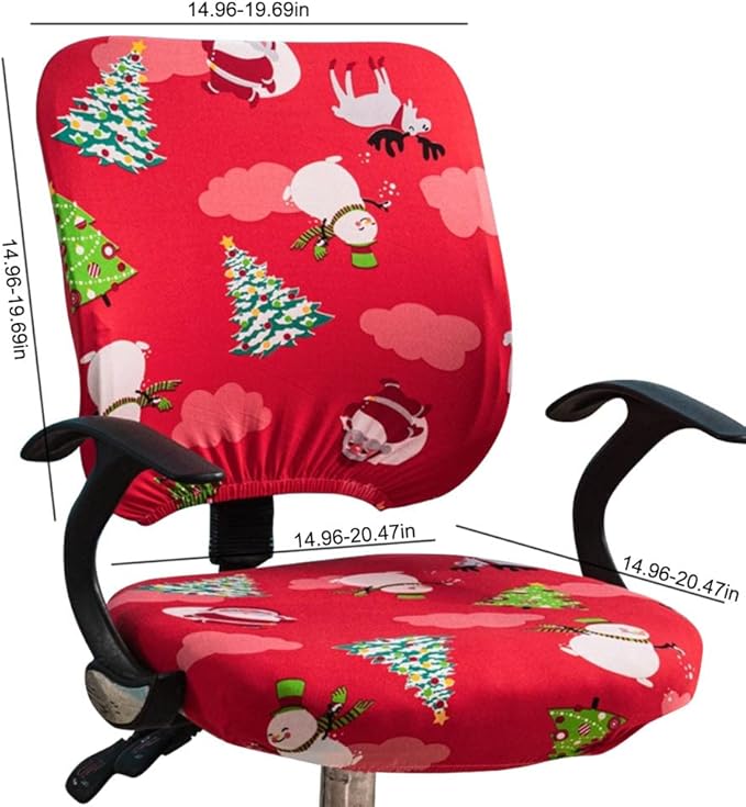 VIOKKO Christmas Office Chair Cover Xmas Stretchable Computer Desk Chair Seat Covers 2 Piece Waterproof Swivel Chair Protective Slipcover (Merry Christmas - Red)