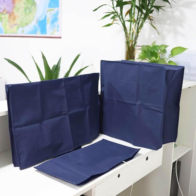 3Pcs Computer Dust Cover Set Monitor + Keyboard+ Computer Host PC Dust Proof Computer Covers Case Computer Dust Cover for Desktop PC CPU Tower Protector (27'' Monitor Set Blue)
