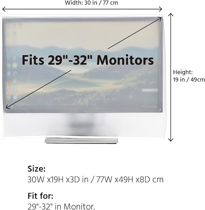 Monitor Dust Cover See-Through Lightweight Waterproof LED/LCD Computer Monitor Protective Case (29“-32” in)
