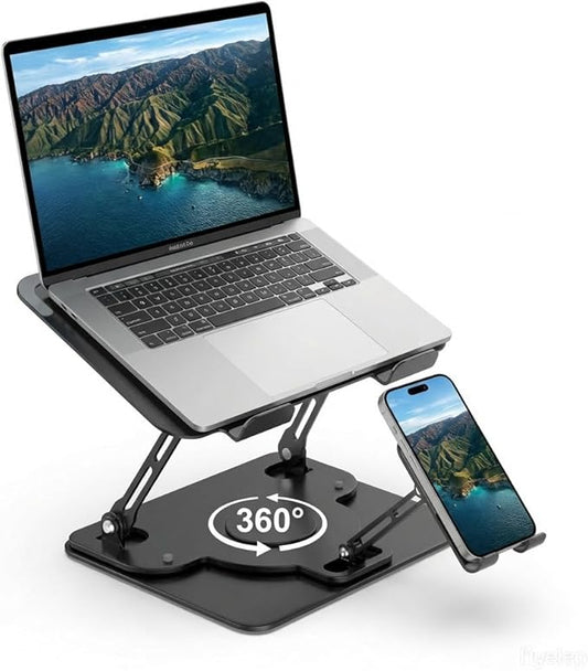 Laptop Stand for Desk,Adjustable Computer Stand with 360° Rotating Base,2-in-1 Laptop Stands with Phone Holder,Ergonomic Laptop Riser for Collaborative Work,fits for All 10-16" Laptops