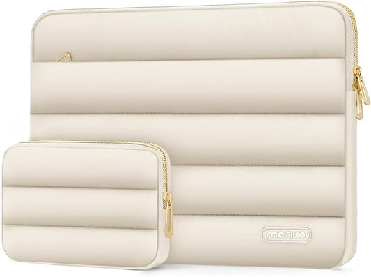 MOSISO Laptop Case 13.3 inch,13-13.3 inch Puffy Laptop Sleeve Compatible with MacBook Air 13.6 M5 M4 M3 M2 M1/Neo/Pro 13/14,HP Dell ASUS Lenovo,Polyester Horizontal Bag with Small Case, Starlight