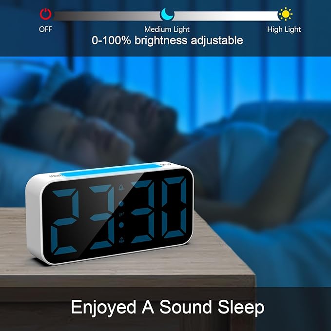 Topski Loud Alarm Clocks for Bedrooms Heavy Sleepers, Digital Bedside Clock with Night Light, Large Display, Dual Alarm, Snooze, Dimmable for Kids Teens Boys Girls