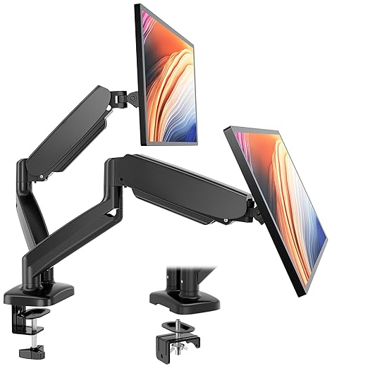 DUMOS 2Pcs Dual Monitor Mount for Desk, Gas Spring Monitor Arm for 2 Monitors Max 32 Inches, Fully Adjustable Double Monitor Mount, VESA Mount with C-Clamp/Grommet Base, Holds Screen 17.6 lbs