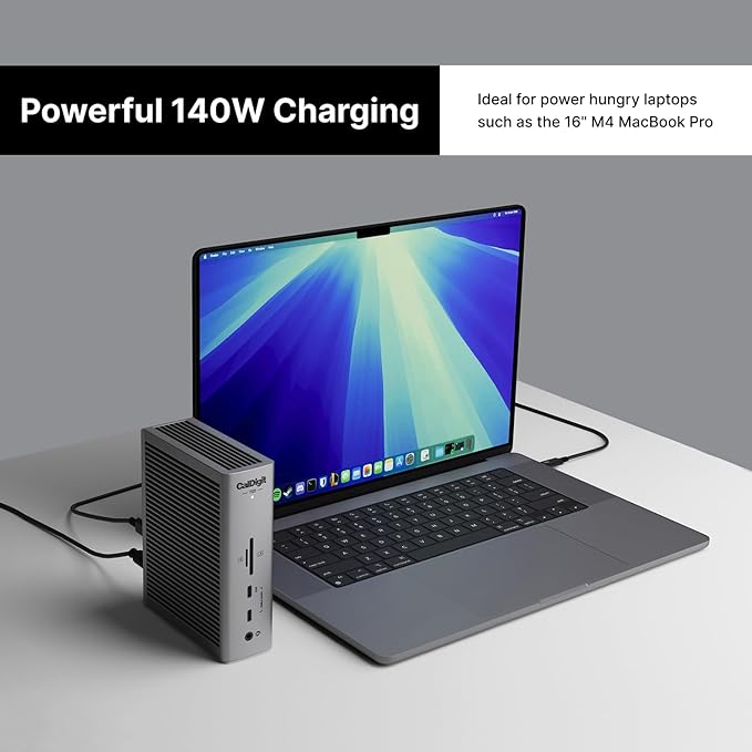 CalDigit TS5 Thunderbolt 5 Dock - 15 Port, 140W Charging, 80Gb/s TBT 5 x 4, USB-C 10Gb x 3, USB-A x2, 2.5Gb Ethernet, Dual 8K@60Hz Displays, SD & microSD UHS-II, 1m Braided Cable, Space Gray 240W PSU