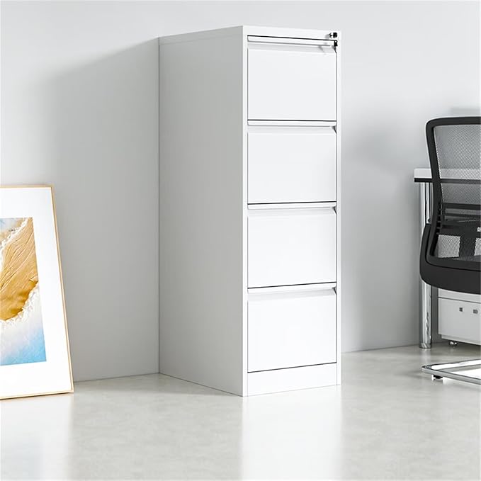 4 Drawer File Cabinet with Lock, Vertical File Cabinets for Home Office, Heavy Duty Metal Lockable Filing Storage Cabinet for Letter/Legal/a4/f4 Size Files, Assembly Required, White