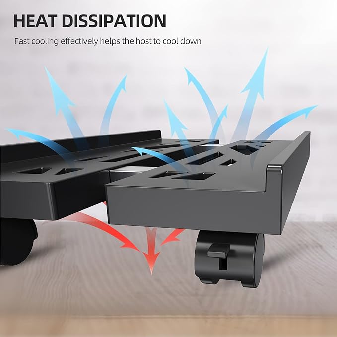 Adjustable Mobile CPU Stand, Ventilated Computer Tower Stand with 4 Caster Wheels Fits Most PC Tower, Under Desk CPU Holder PC Floor Cart Computer Riser for Students and Gamers (White)