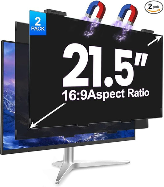 2Pack Magnetic 21.5 Inch Privacy Screen for Computer Monitor 16:9 Aspect Ratio, Hanging Removable Anti-Blue/Glare Protector Film, Anti Spy Desktop Security Private Filter 21.5in