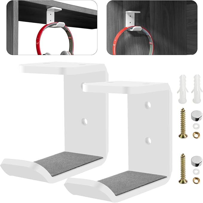 Cosmos 2 Pcs Headphone Hanger Mount Under-Desk Headset Hanger Hook Earphone Holder Wall Mount Hooks with Adhesive Tape & Screw Set Compatible with PC Gaming DJ Headset, Acrylic (Solid White)