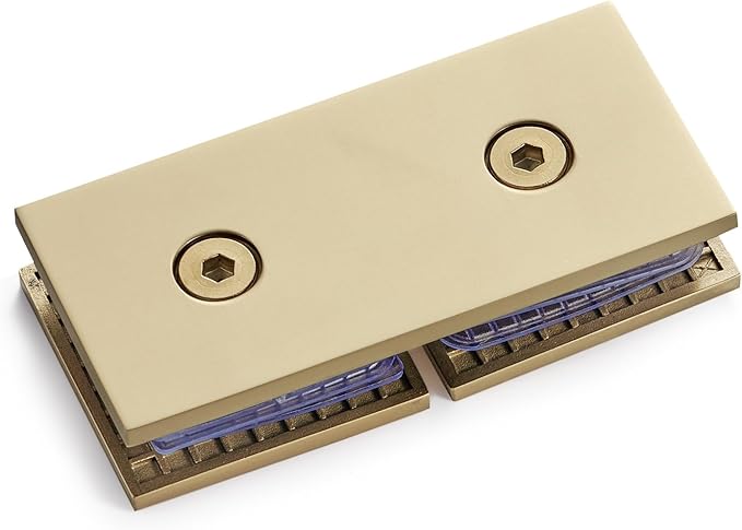 Ranbo Square Frameless Glass Clamp Connector for Shower Door Fixed Panel, Corner Clamp, 304 Stainless Steel, 5/16" - 1/2" (8-12 mm) Thickness, 2 PC, Gold