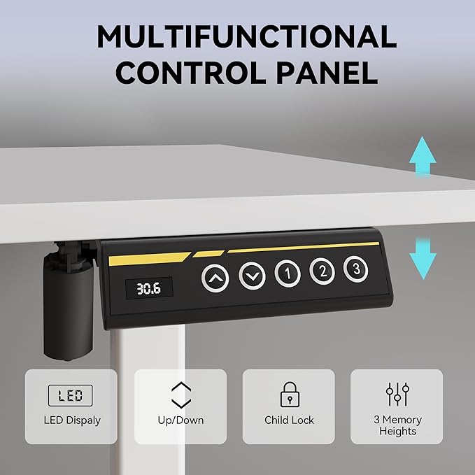 Electric Standing Desk Frame,Adjustable Height and Length,The Maximum Size it can accommodate is 63 * 28 inches for the Tabletop,3 Preset Heights,Rated for 154 pounds of Weight.White