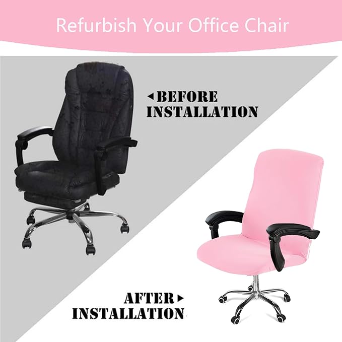 Office Chair Cover,Removable Desk Chair Cover with Zipper,Stretch Anti-dust Universal Rotating Office Seat Slipcover,Washable High Back Computer Seat Protector for Pets (Pink, Large)