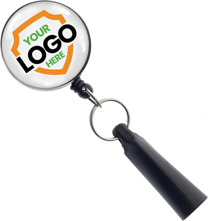 Specialist ID 5 Pack Custom Logo Retractable Pen Reel with Dome Label - Heavy Duty Personalized Marker & Pencil Holder with Metal Belt Clip for Construction, Industrial Work Gear Branding