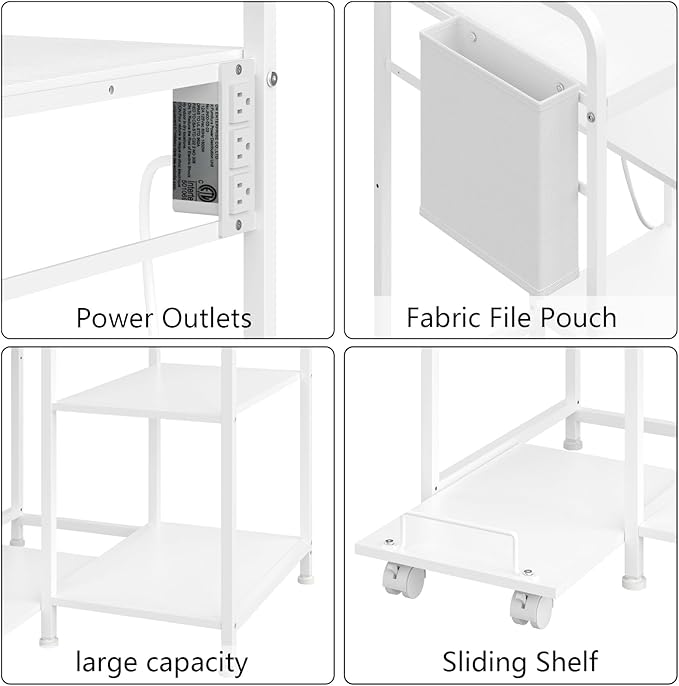 Sedegn Home Printer Stand with Charging Station, 24x18 Inches Stands for Large Printer, Printer Shredder Stand with Storage for Home Office, Table for Fax Machine/PC Tower (White)