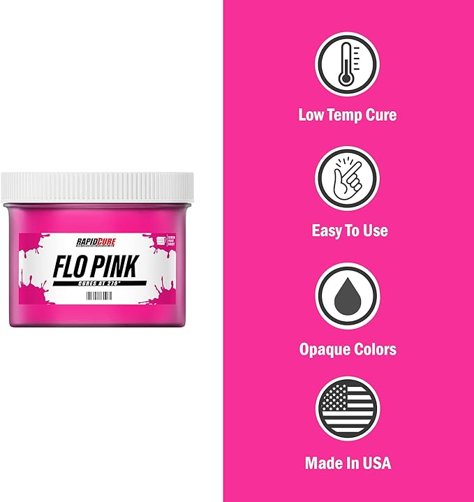 Rapid Cure® Screen Printing Ink Fluorescent Pink (8oz.) - Plastisol Ink for Screen Printing, Fast Curing Fabric Paint - Screen Print Direct®, USA Made