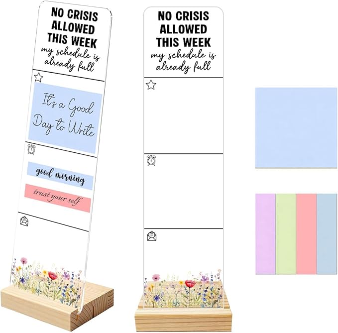 Sticky Notes Monitor Memo Board with Removable Wooden Base NO Crisis Allowed This Week Funny Office Quote Message Board Portable Sticky Note Holder Sarcastic Desk Decor
