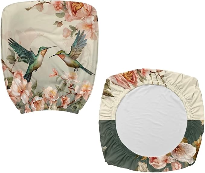 Hummingbird Flower Office Chair Covers Stretchable Computer Office Chair Seat Cover Removable Desk Accessories Floral Print Chair Slipcover Protector Universal Rotating Desk Chair Covers