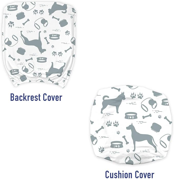 Ambesonne Dog Lover Office Chair Slipcover, Dog Lover Concept of Pet Silhouettes with Collar Bowl Bone, Protective Stretch Decorative Fabric Cover, Standard Size, White Blue