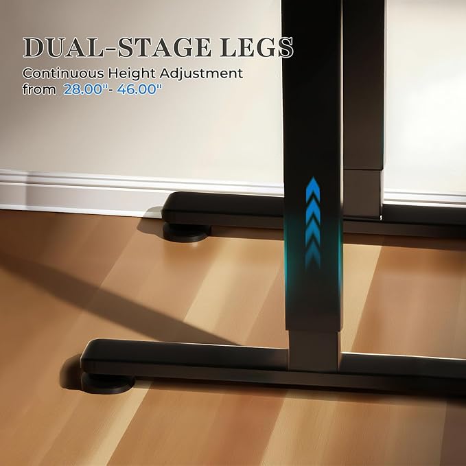 NSY Audio Electric Standing Desk 48x24 Inches - Height Adjustable, Whisper Quiet Motor, White Top & Black Frame for Home Office Gaming, Focused Work, White