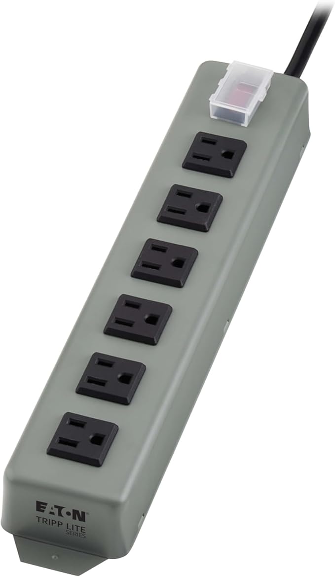 Eaton Tripp Lite Series Heavy Duty Power Strip with 6 Right-Angle Outlets, Metal, Mountable Wall Mount & Under Desk, 15ft Extension Cord, On/Off Switch Cover, Industrial Garage Work Bench (UL24RA-15)