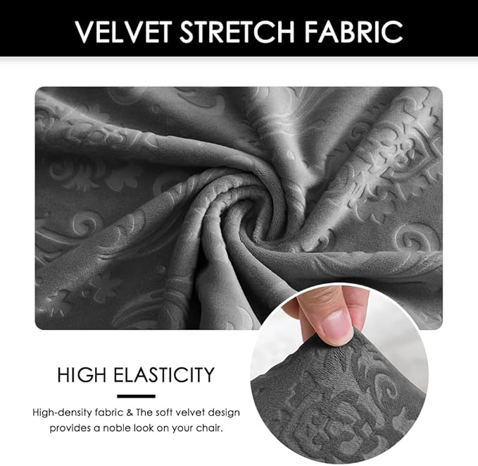 Criss Cross Chair Cover Armless Chair Slipcover Office Desk Chair Covers Velvet Embossing Mid Back Wide Seat Accent Chair Covers for Computer Chairs and Vanity Chairs(Velvet-Dark Grey)