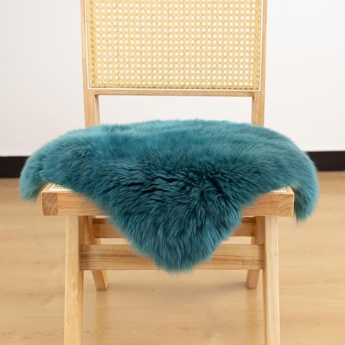 LLB Sheepskin Chair Covers Office Chair Cushion Dining Room Chair Pads Desk Chair Seat Cushion for Computer Chair Fur Area Rugs for Living Room 18x18 Inch (Pack of 1), Peacock Blue