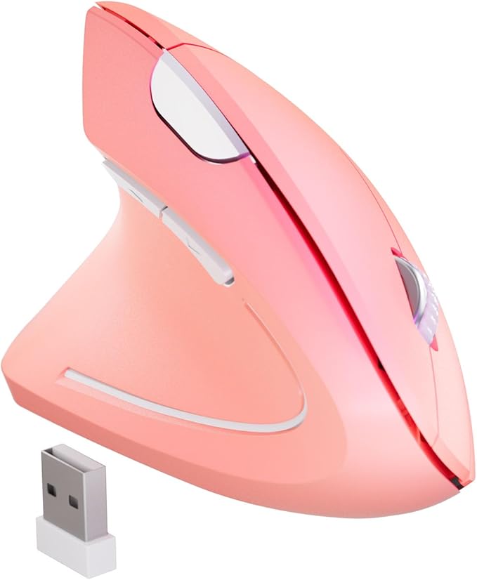 Left Handed Mouse,Left Handed Ergonomic Mouse, 2.4G USB Wireless Left Handed Vertical Mouse, Adjustable DPI(800/1200/1600),6 Buttons for PC,Mac,Laptop,Windows,Desktop – Pink