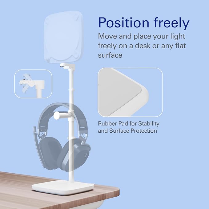 Elgato Neo Mount – Desk Stand for Lights, Webcams, and Compact Cameras, Weighted Base, Adjustable Height & Tilt, Headset Holder, Clean White – Supports up to 1.1 lb (0.5 kg)