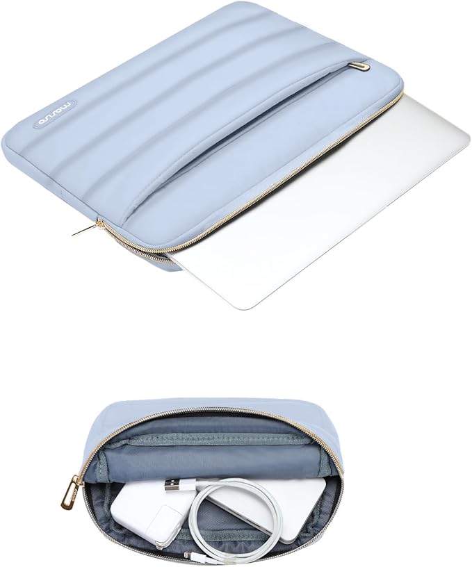 MOSISO Laptop Case 16 inch, 15-15.6 inch Puffy Laptop Sleeve Compatible with MacBook Pro 16 M5 M4 M3 M2 M1, HP Dell ASUS Acer Toshiba Lenovo, Polyester Horizontal Bag with Small Case, Baby Blue