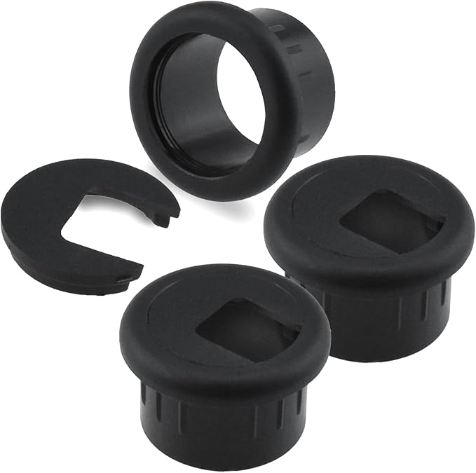 SDTC Tech 3-Pack 1 inch Desk Hole Wire Grommet Black Plastic Cable Cord Cover Organizers