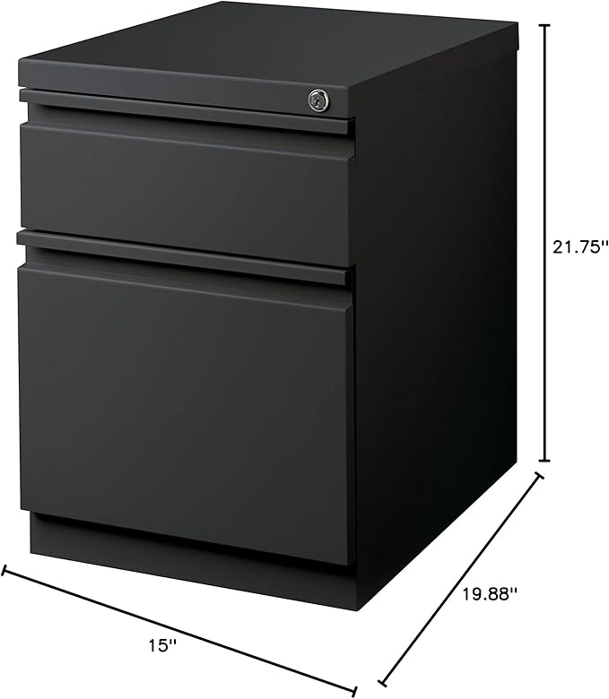 20 Inch Deep Metal Mobile Pedestal File 2 Drawer Box-File with Full Width Pull, for Home and Office, Holds Letter Width Hanging Folders, Charcoal