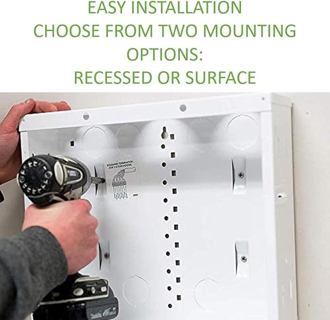 Legrand - On-Q 28-Inch Structured Wiring Enclosure with Screw-On Cover - in-Wall 20-Gauge Media Box with 2.5" Wire Pass Throughs & 2X Outlet Knockouts - Glossy White - EN2800