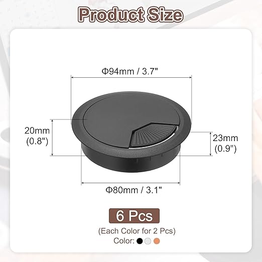 PATIKIL 3.1 Inch/80mm Desk Grommet, 6Pcs Cable Grommet Wire Management Cable Hole Cover Cord Organizer for Office Home Table Countertop, Silver/Black/Yellow