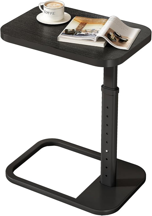 Kitstorack Adjustable Height C-Shaped End Table, 9-Level Side Table with Metal Rounded Edge, Couch Table that Slides Under Sofa or Bed for Eating, Working, and Drinks, TV Tray for Small Spaces, Black
