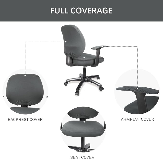 WOMACO Office Computer Chair Cover with Armrest Covers, Stretch Universal Rotating Rolling Desk Chair Slipcover, 4 PCS Stretchable Office Chair Seat Protector (Gray, with Armrest Covers)