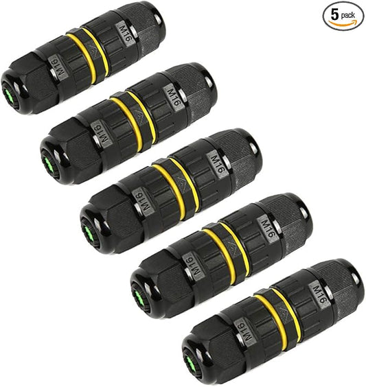 Junction Box Outdoor 2 Way Waterproof IP68 Electrical Cable Connector,M16 Wire Range(3.5-10mm),Suitable for Repair and Extend Power Cables,UL(5 Pack)