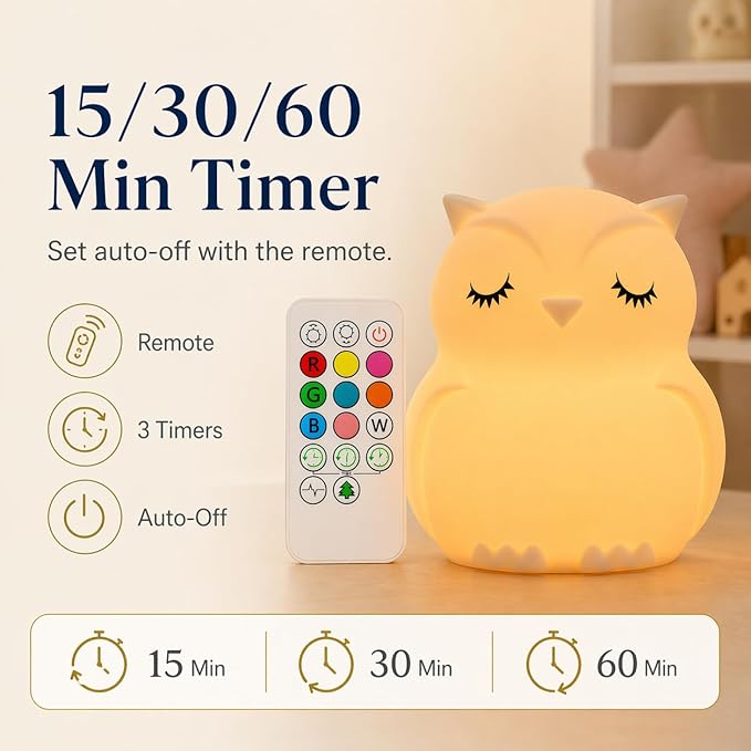 Baby Night Light for Car Seat- Dimming Function 9 Colors Changing Eye Caring Portable Rechargeable & Timing Bedside Lamp Light Up Toddler Bed Room Travel Essentials Squishy Silicone Infant BPA Free
