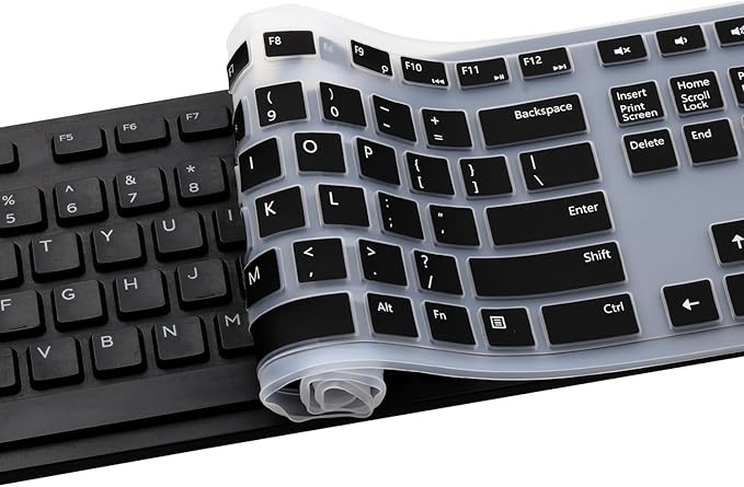 Keyboard Cover for Dell KM636 Wireless Keyboard & Dell KB216 Wired Keyboard & Dell Optiplex 5250 3050 3240 5460 7450 7050 & Dell Inspiron AIO 3475/3477/3670 All-in one Desktop Keyboard Skin-Black
