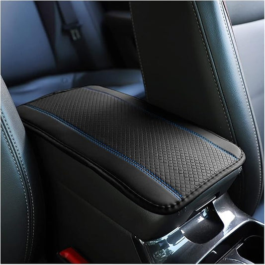 8sanlione Car Armrest Storage Box Mat, Fiber Leather Car Center Console Cover, Car Armrest Seat Box Cover Accessories Interior Protection for Most Vehicle, SUV, Truck, Car (Black/Blue)