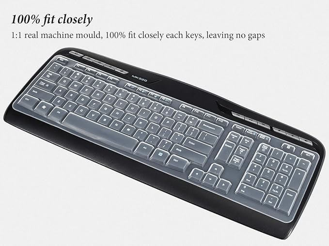 Keyboard Cover Compatible with Logitech MK320 MK330 K330 MK335 Wireless Desktop Keyboard, Logitech MK320-YR002/Y-R0009 Keyboard Protector Skin-Clear