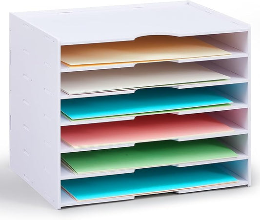Juexica 7 Tier Scrapbook Paper Trays Organizer 14.2 x 10.2 x 11.8 Inch Stackable Paper Storage for Desk Desktop File Organizer for Home Office Classroom Decorations