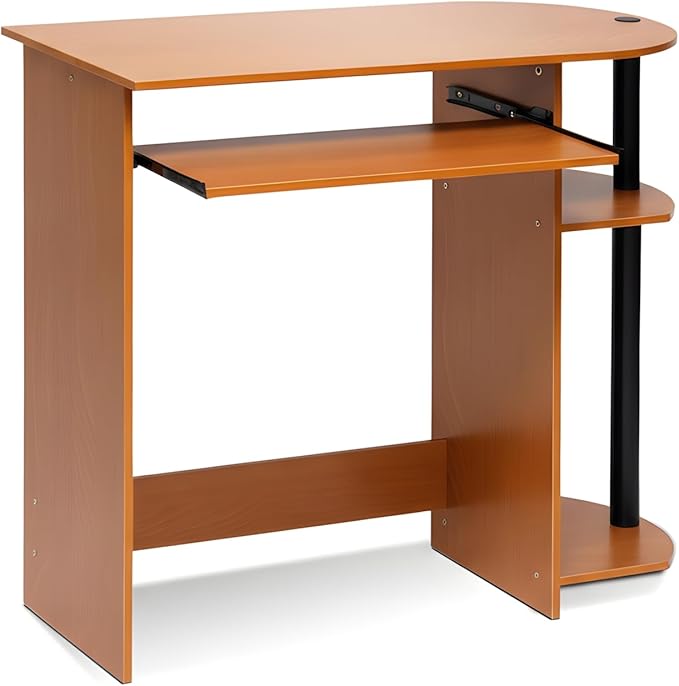 Furinno Simplistic Desk, 31.5 Wide Gaming Desk with Keyboard Tray, Computer Desk with Rounded Edges, Office Desk, for Home Office, Bedroom, Light Cherry Oak