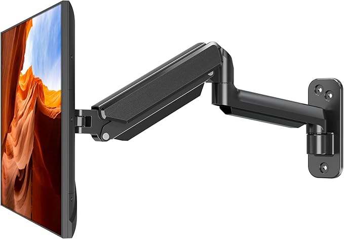 Monitor Wall Mount Fits 17-32 Inch Flat/Curved Computer Screens, Single Arm Holds up to 19.8lbs, Height Adjustable Gas Spring Wall Monitor Stand Tilt, VESA Mount 75x75/100x100