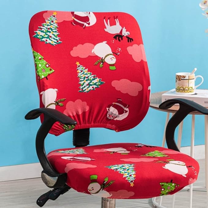 VIOKKO Christmas Office Chair Cover Xmas Stretchable Computer Desk Chair Seat Covers 2 Piece Waterproof Swivel Chair Protective Slipcover (Merry Christmas - Red)