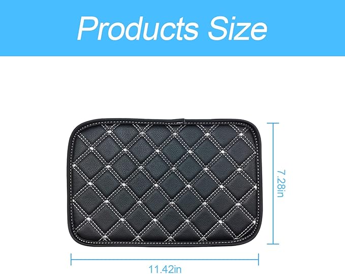 8sanlione Car Leather Center Console Cushion Pad, 11.4"x7.4" Waterproof Armrest Seat Box Cover Fit for Cars, Vehicles, SUVs, Comfort, Car Interior Protection Accessories (Black/White)
