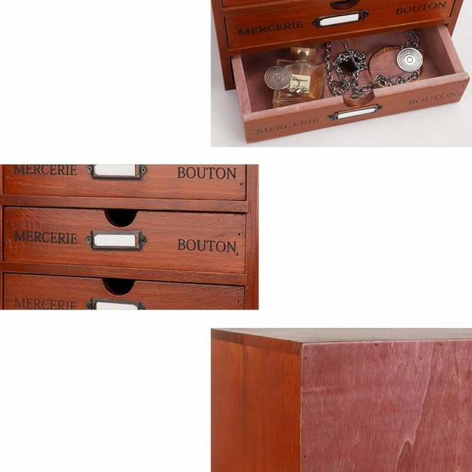 Wooden Storage Box Rustic Desktop Organizer with 3 Drawers Office Desk Accessories Shelf Small Craft Storage Containers Apothecary Cabinet and Chest Jewelry Holder for women(BROWN)