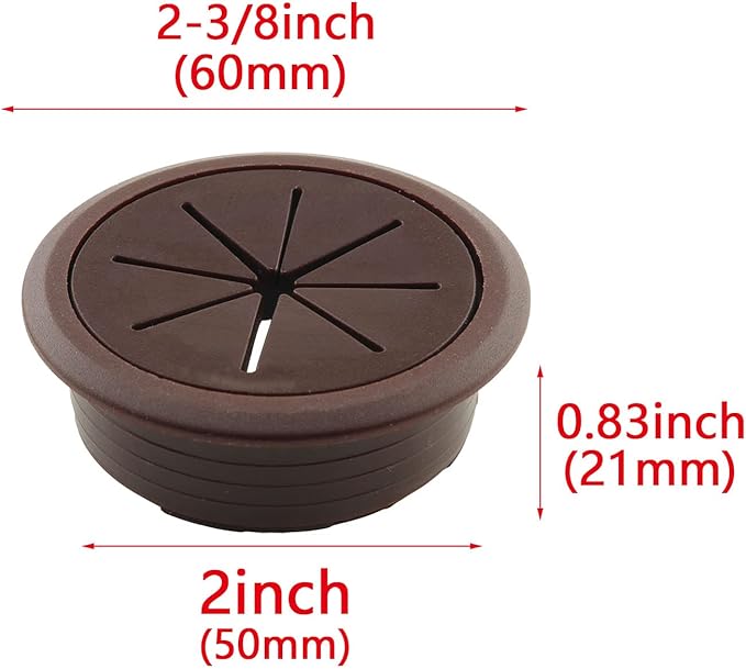 HJGarden 2PCS 50mm Desk Grommets Wire Hole Cover Flexible Desk Cord Organizer for Office PC Cable Managing and Hiding, Brown