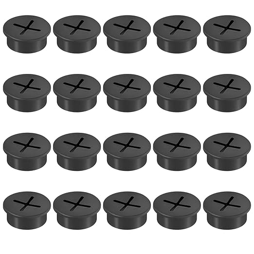3/4" Black Desk Grommet, JTemgle Flexible Cable Grommet Cross Rubber Cable Hole Cover Wire Organizer Caps Desktop Cord Management for Home Office TV Stands Tabletops, 20 Pieces