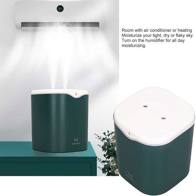 Bedroom Humidifier, 2L Water 12 To 20h USB Port 2 Mode Desk Humidifier Dual Sprayer for Dorm(Green)